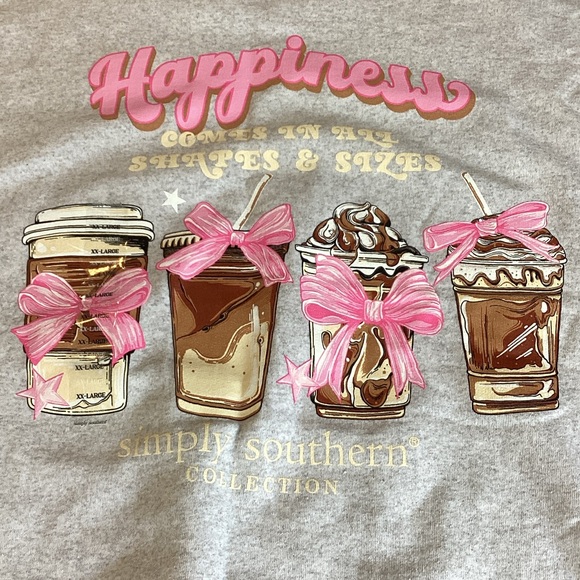 Simply Southern Gray XXL Sweatshirt Happiness Comes in all Sizes Coffee Graphics - Picture 2 of 10